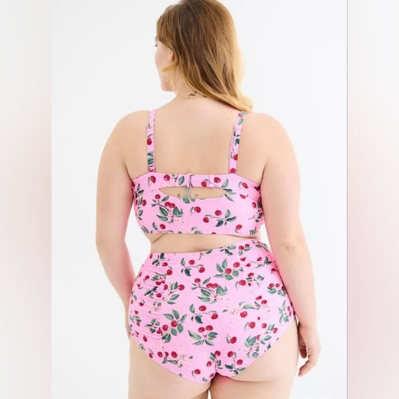 Torrid Retro Chic High-Rise Ruched Swim Bottom Pink Cheery Cherry 4X Nwt - Picture 4 of 6